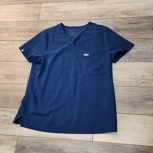 Figs Deep Reef Blue  V-Neck Short Sleeve  Scrub Tee Size Large